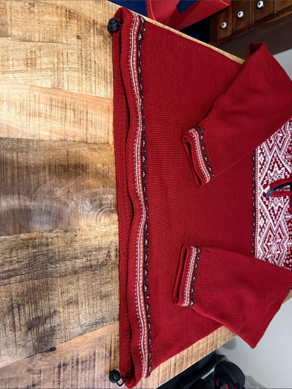 Men's Red Nordic-Pattern Zip Sweater - Picture 4 of 9